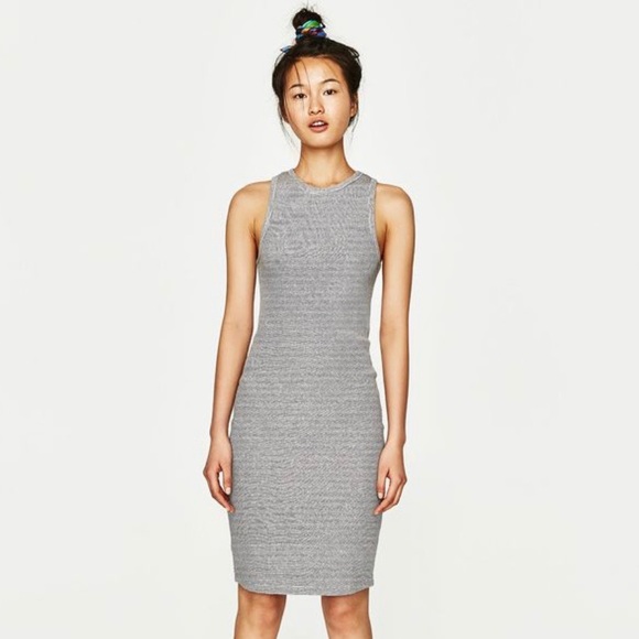 Zara Ribbed Halter Striped Dress 